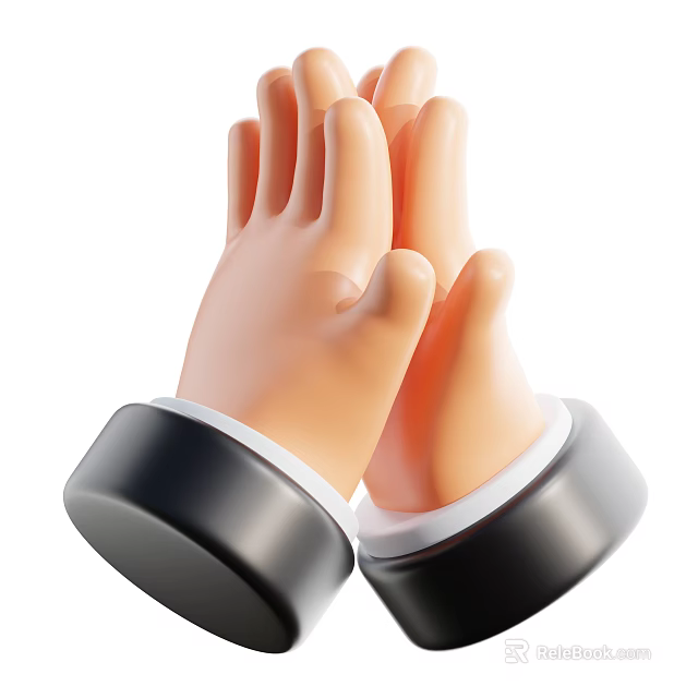 Two Human Hands Clapping Together With Black Formal Cuffs On Wrists 3d model 