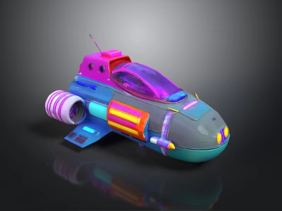 Futuristic Colorful Spaceship Model With Vibrant Pink Blue Purple And Orange Details 3d model