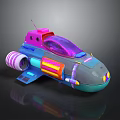 Futuristic Colorful Spaceship Model With Vibrant Pink Blue Purple And Orange Details