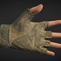 Tactical Military Style Gloves 3D Model With Khaki Black Color And Protective Padding
