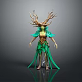 Fantasy Forest Creature Character With Antlers Green Skin And Leaf Decorated Costume