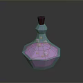 Elegant Faceted Glass Decorative Bottle With Pink Liquid And Red Cap