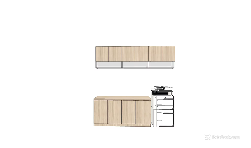Modern Light Wood Storage Cabinet Shelves Wall Mounted And Floor Standing Combination 3d model 