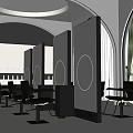 Modern Hair Salon Interior With Curved Arches Round Mirrors Black Styling Chairs And White Floor