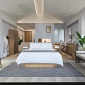 Modern Hotel Guest Room Interior With Wooden Furniture Green Plant And Warm Lighting