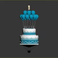 Two Layer Cake Topped With Blue Balloons And Number 12 Decoration