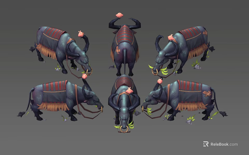 Decorated Horned Creature Design With Saddle Fringe And Multiple Angles 3d model 