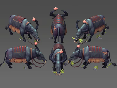 Decorated Horned Creature Design With Saddle Fringe And Multiple Angles 3d model