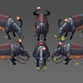 Decorated Horned Creature Design With Saddle Fringe And Multiple Angles