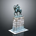 The Man Riding a Horse Statue on Stone Pedestal With Carved Decorations