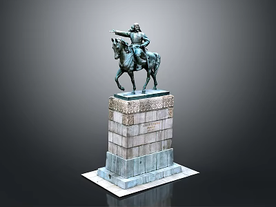 The Man Riding a Horse Statue on Stone Pedestal With Carved Decorations 3d model