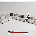 Modern L shaped Sectional Sofa With Light Gray Fabric And Decorative Throw Pillows 3d model