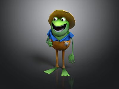Cartoon Green Frog Wearing Straw Hat Blue Shirt And Brown Overalls Smiling 3d model
