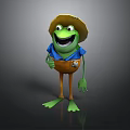 Cartoon Green Frog Wearing Straw Hat Blue Shirt And Brown Overalls Smiling