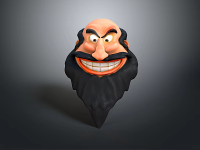 Cartoon Man Character With Big Beard Exaggerated Smile And Wide Eyes 3d model