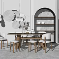 Nordic Dining Table and Chair Combination Dining Table and Chair 3d model