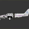 Small White Light Aircraft With Pink Stripes Twin Engine Parked On Gray Surface With Reflection 3d model