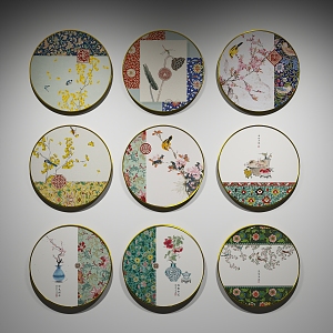 New Chinese Style Round Frame Painting Decorative Hanging Painting 3d model