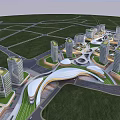 Urban Aerial Planning Featuring Modern High Rise Buildings Curved Architecture Green Spaces And Road Networks