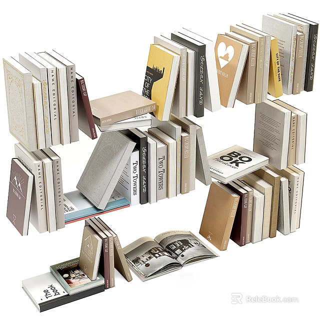 Stacked Books Collection Featuring Different Cover Designs And Open Pages 3d model