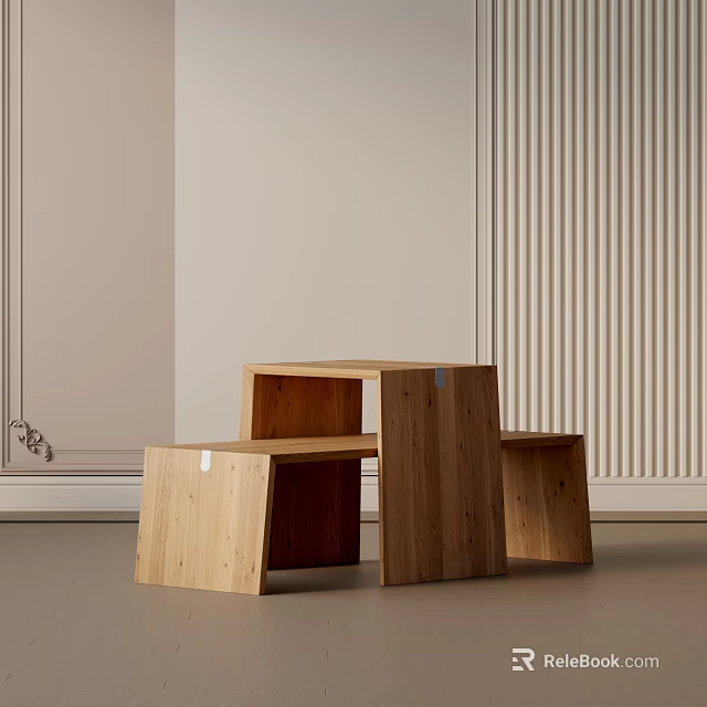 Light Wood Sofa Coffee Table Set With Modern Minimalist Design For Living Room Space 3d model 