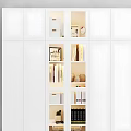 Modern White Wardrobe Interior With Hanging Clothes Bookshelves Storage Boxes And Decorative Items