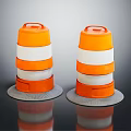Two Stacked Reflective Orange And White Traffic Cones With Grey Bases On Black Background