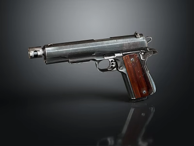Vintage Silver Metal Pistol with Wooden Grip Detailed Design on Dark Background 3d model