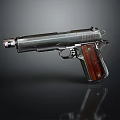 Vintage Silver Metal Pistol with Wooden Grip Detailed Design on Dark Background