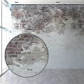 Weathered Brick Wall With Peeling Paint Near Window And Wooden Floor