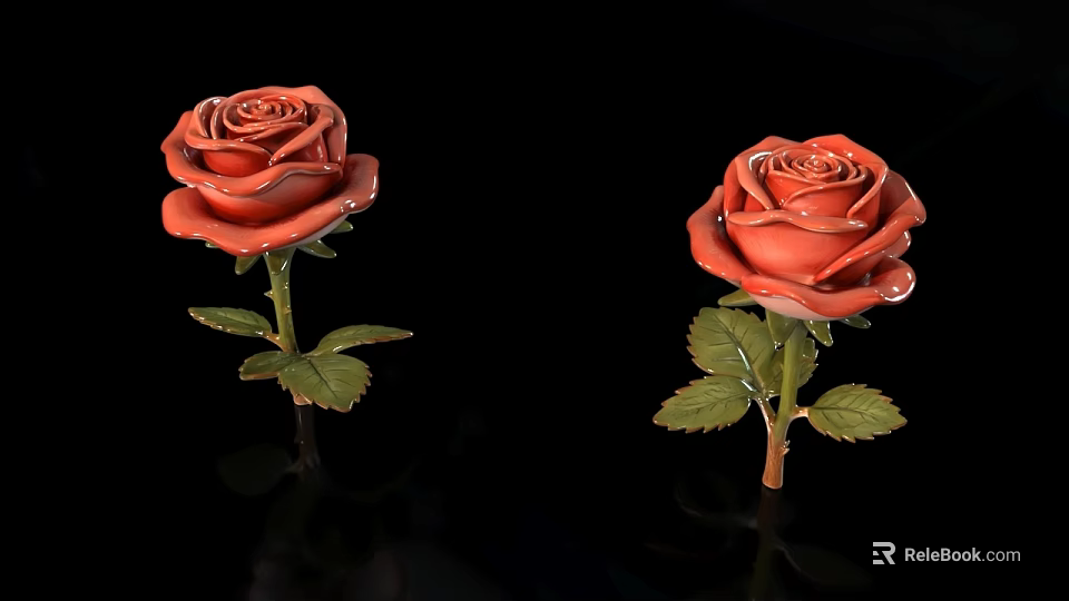 Elegant Flower Stand Displaying Red Roses With Green Leaves On Black Background 3d model 