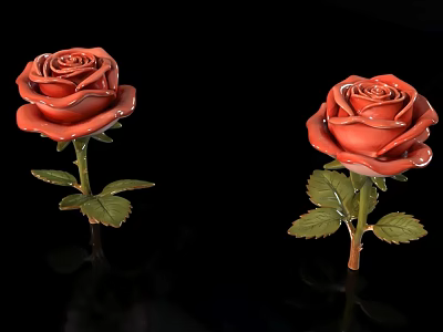 Elegant Flower Stand Displaying Red Roses With Green Leaves On Black Background 3d model