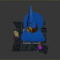 Magical Treasure Chest With Blue Lid Golden Decorations On Stone Platform And Purple Ball