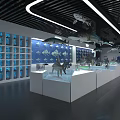 Modern Museum Exhibit Hall Interior With Display Cases Models Lighting And Wall Exhibits