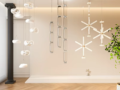 Modern Interior Chandeliers With Various Designs Including Star And Cylindrical Shapes 3d model