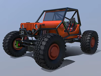 Orange Off Road Utility Vehicle With Large Tires Open Frame And Roll Cage 3d model