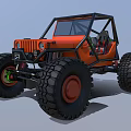 Orange Off Road Utility Vehicle With Large Tires Open Frame And Roll Cage