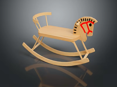 Kids Wooden Rocking Horse With Classic Design Ideal For Children Playtime 3d model