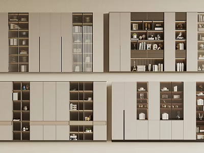 Modern Bookcase Interior Design With Glass Doors Multiple Shelves And Storage 3d model