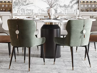 New Chinese Dining Table and Chair Round Dining Table Dining Chair Wine Cabinet 3d model