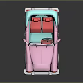 Pink Convertible Toy Car With Blue Interior Red Seats Yellow Headlights White Wheels Cartoon Style