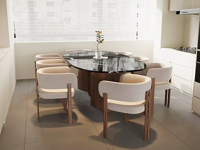 Elegant Round Dining Table Set With Upholstered Chairs And Wooden Legs 3d model