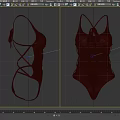 Brown Ribbed One Piece Swimsuit With Crossover Straps And Lace Up Design