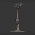Wooden Stone Sculpture Featuring Twisted Tree Trunk On Dark Background With Smoke Effect