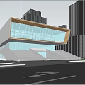 Modern Sales Office Building Featuring Angular Design Large Glass Windows Trees And Open Plaza 3d model