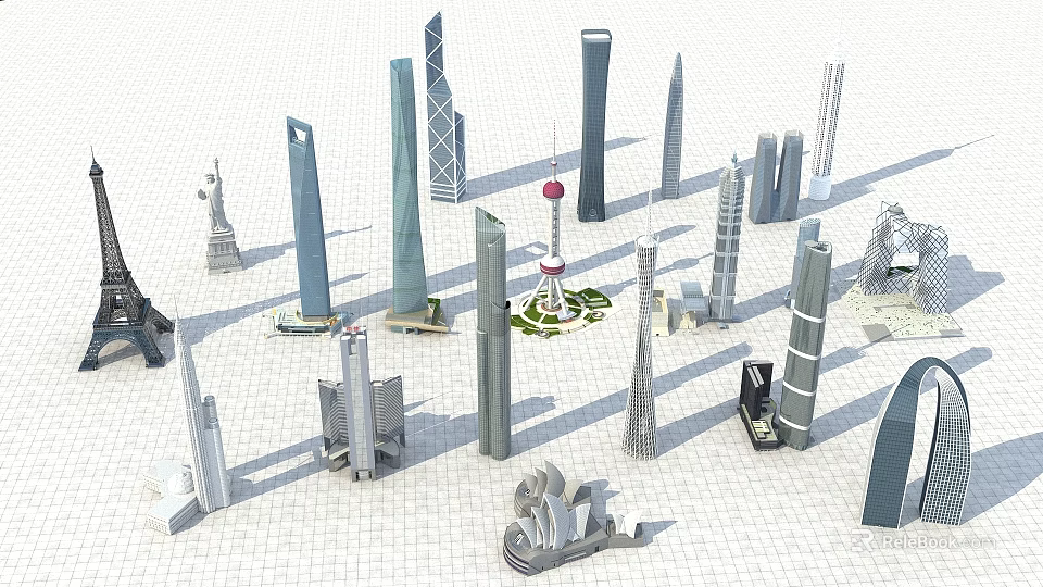 Modern Tower Models And Skyscrapers With Diverse Architectural Shapes And Designs 3d model 