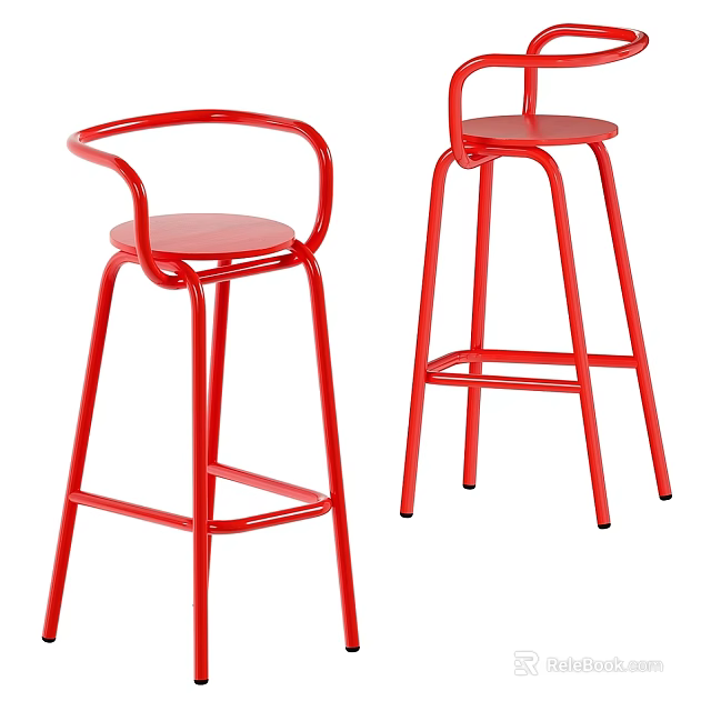 Stylish Red Bar Stools With Curved Backrest And Metal Frame Design 3d model