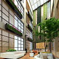 Contemporary Indoor Lounge Space With Green Vertical Gardens And Modern Seating