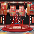 Traditional Chinese New Year Stage Decoration with Red Lanterns Fu Characters and 2023 Elements