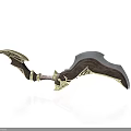 Decorative Curved Weapon With Wooden Handle Golden Accents And Metal Blade